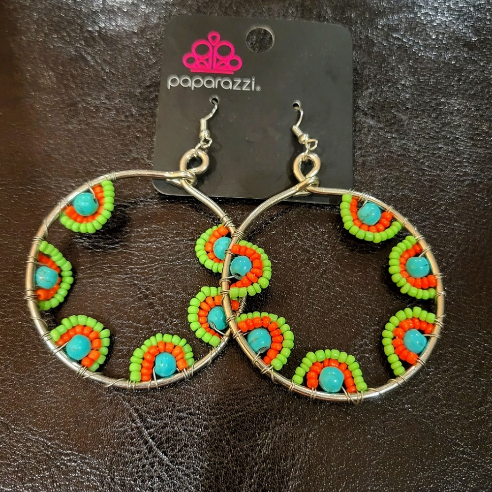Beaded silver Hoop earrings